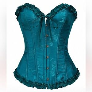 SHEIN Teal Satin Floral Corset
